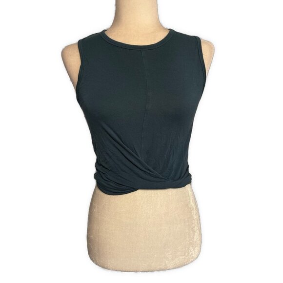 alo yoga Women’s Solid Blue Crew Neck Crop Twist Front Layering Tank Top Xs - Picture 1 of 6